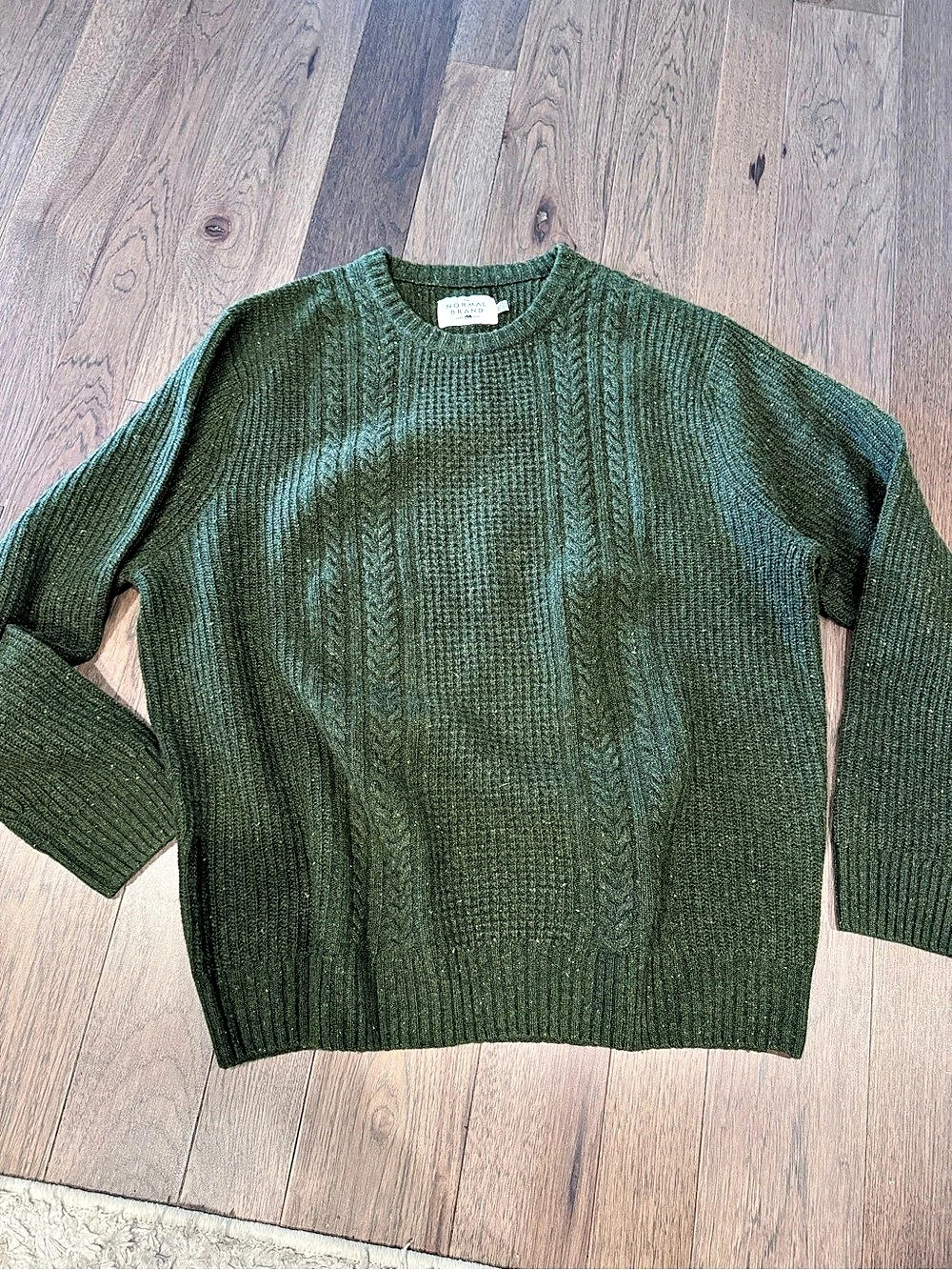 Normal Brand Men's Green Cable Knit Crewneck